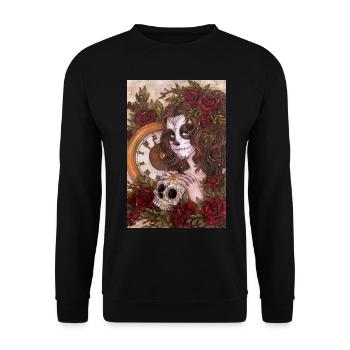 La Catrina Dia de los Muertos Gothik - Unisex Pullover - Schwarz - Vorne - Alina (178cm) & Michal (187cm)