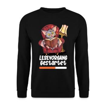Lesevorgang gestartet Niedliche Lesende Fledermaus - Unisex Pullover - Schwarz - Vorne - Alina (178cm) & Michal (187cm)
