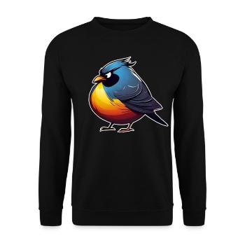 Dicker kleiner grimmiger Vogel - Unisex Pullover - Schwarz - Vorne - Alina (178cm) & Michal (187cm)