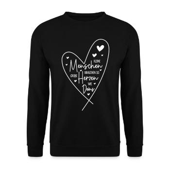 Kleine Menschen brauchen so große Herzen wie Deins - Unisex Pullover - Schwarz - Vorne - Alina (178cm) & Michal (187cm)