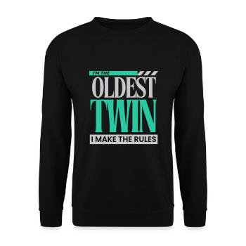 Ich bin der älteste Zwilling Ich mache die Regeln lustig Geschwister - Unisex Pullover - Schwarz - Vorne - Alina (178cm) & Michal (187cm)