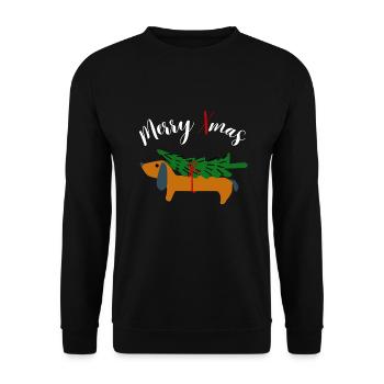 Joyeux Noël Teckel Chien Arbre de Noël Woof Drôle - Sweat-shirt Unisexe - noir - Devant - Alina (178cm) & Michal (187cm)