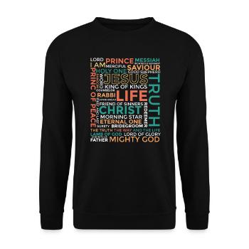 Namen Jesu Götternamen Jesus Namen Christliches - Unisex Pullover - Schwarz - Vorne - Alina (178cm) & Michal (187cm)
