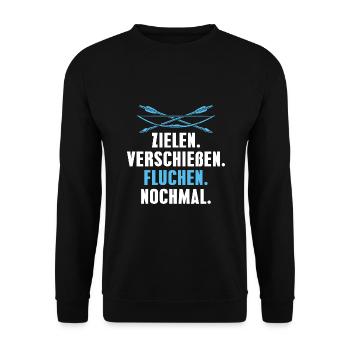 Bogenschießen Lustiger Spruch Bogenschütze - Unisex Pullover - Schwarz - Vorne - Alina (178cm) & Michal (187cm)