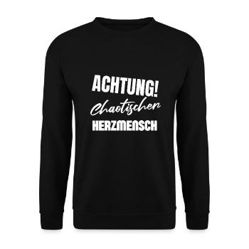 Achtung Chaotischer Herzmensch Freund Freundin Fun - Unisex Pullover - Schwarz - Vorne - Alina (178cm) & Michal (187cm)