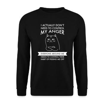 Control Anger Funny Job Work Office Angry Cat. - Unisex Sweatshirt - black - Front - Alina (178cm) & Michal (187cm)