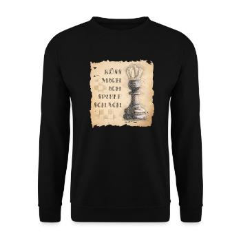 Küss mich, ich spiele Schach. Pawn King / Queen. - Unisex Pullover - Schwarz - Vorne - Alina (178cm) & Michal (187cm)