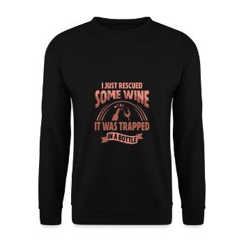 Just Rescued Some Wine It Was Trapped In A Bottle - Unisex Pullover - Schwarz - Vorne - Alina (178cm) & Michal (187cm)