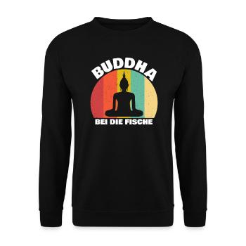 Buddha bei die Fische Buddhismus Angler Yoga Platt - Unisex Pullover - Schwarz - Vorne - Alina (178cm) & Michal (187cm)