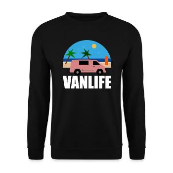 VAN LIFE - La plage - Van rose - Sweat-shirt Unisexe - noir - Devant - Alina (178cm) & Michal (187cm)