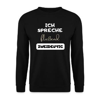 lustiger witziger Spruch zweideutig Text Geschenk - Unisex Pullover - Schwarz - Vorne - Alina (178cm) & Michal (187cm)