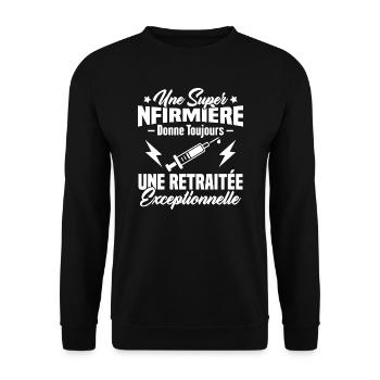 Retraite infirmière, Cadeau future retraitée - Sweat-shirt Unisexe - noir - Devant - Alina (178cm) & Michal (187cm)