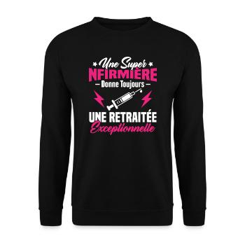 Retraite infirmière, Cadeau future retraitée - Sweat-shirt Unisexe - noir - Devant - Alina (178cm) & Michal (187cm)