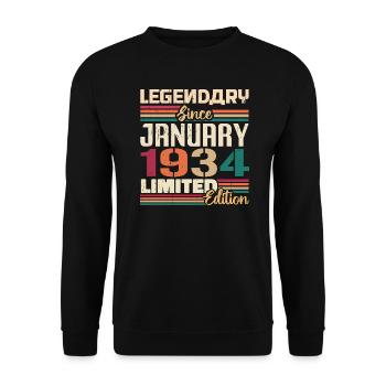 Geburtstagsgeschenk Geboren Im Januar 1934 - 1934 - Unisex Pullover - Schwarz - Vorne - Alina (178cm) & Michal (187cm)