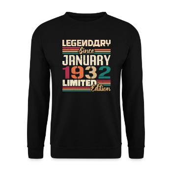 Geburtstagsgeschenk Geboren Im Januar 1932 - 1932 - Unisex Pullover - Schwarz - Vorne - Alina (178cm) & Michal (187cm)