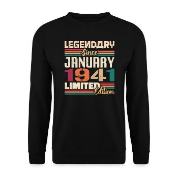 Geburtstagsgeschenk Geboren Im Januar 1941 - 1941 - Unisex Pullover - Schwarz - Vorne - Alina (178cm) & Michal (187cm)