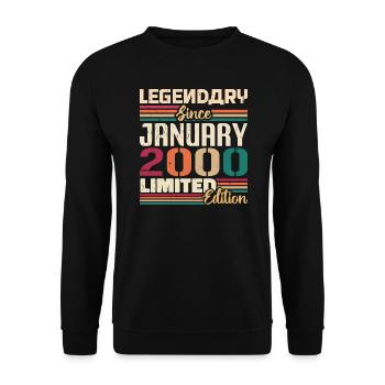 Geburtstagsgeschenk Geboren Im Januar 2000 - 2000 - Unisex Pullover - Schwarz - Vorne - Alina (178cm) & Michal (187cm)