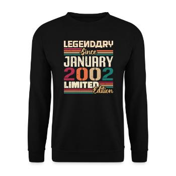 Geburtstagsgeschenk Geboren Im Januar 2002 - 2002 - Unisex Pullover - Schwarz - Vorne - Alina (178cm) & Michal (187cm)