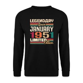 Geburtstagsgeschenk Geboren Im Januar 1951 - 1951 - Unisex Pullover - Schwarz - Vorne - Alina (178cm) & Michal (187cm)