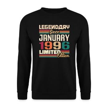 Geburtstagsgeschenk Geboren Im Januar 1996 - 1996 - Unisex Pullover - Schwarz - Vorne - Alina (178cm) & Michal (187cm)