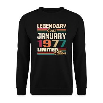 Geburtstagsgeschenk Geboren Im Januar 1977 - 1977 - Unisex Pullover - Schwarz - Vorne - Alina (178cm) & Michal (187cm)