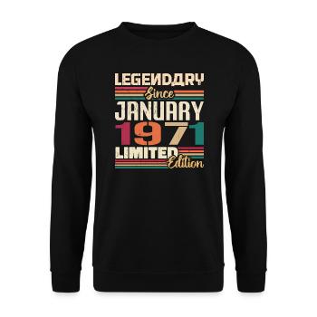 Birthday Gift Born in January 1971 - 1971 - Unisex Sweatshirt - black - Front - Alina (178cm) & Michal (187cm)