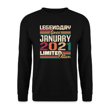 Geburtstagsgeschenk Geboren Im Januar 2021 - 2021 - Unisex Pullover - Schwarz - Vorne - Alina (178cm) & Michal (187cm)