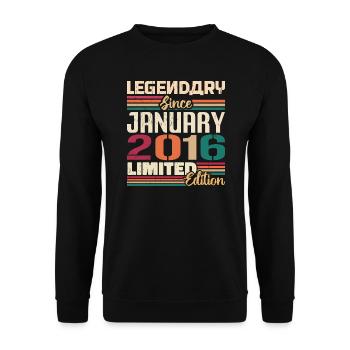 Geburtstagsgeschenk Geboren Im Januar 2016 - 2016 - Unisex Pullover - Schwarz - Vorne - Alina (178cm) & Michal (187cm)