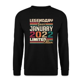 Geburtstagsgeschenk Geboren Im Januar 2022 - 2022 - Unisex Pullover - Schwarz - Vorne - Alina (178cm) & Michal (187cm)