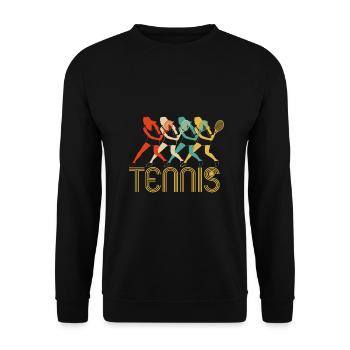 Retro Pop-Art-Tennis-Spieler, Fanclub-Tennis-Geschenke - Unisex Pullover - Schwarz - Vorne - Alina (178cm) & Michal (187cm)