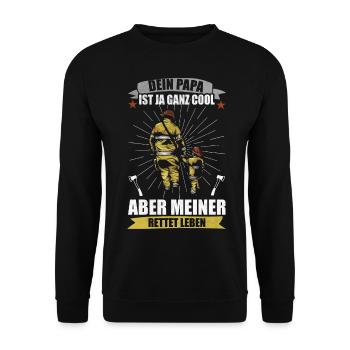 Feuerwehr Papa Rettet Leben Feuerwehrmann Geschenk - Unisex Pullover - Schwarz - Vorne - Alina (178cm) & Michal (187cm)