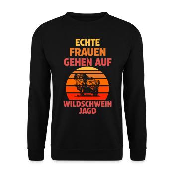 Wildschweinjagd Jäger Jagd - Unisex Pullover - Schwarz - Vorne - Alina (178cm) & Michal (187cm)