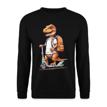 T-Rex Schüler auf Roller Schulanfang Dino Design - Unisex Pullover - Schwarz - Vorne - Alina (178cm) & Michal (187cm)