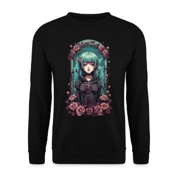 Anime Gothique Fille avec Roses Occulte Vaporwave - Sweat-shirt Unisexe - noir - Devant - Alina (178cm) & Michal (187cm)