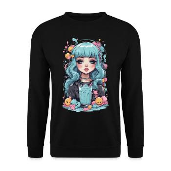 Kawaii Pastel Goth Girl Slimy Anime Design - Unisex Sweatshirt - black - Front - Alina (178cm) & Michal (187cm)