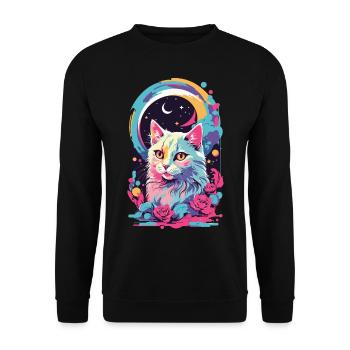 Magische Pastell Goth Katze bei Nacht mit Rosen - Unisex Pullover - Schwarz - Vorne - Alina (178cm) & Michal (187cm)