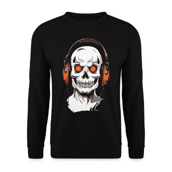 Gruselige Skull Musik Kopfhörer Halloween - Unisex Pullover - Schwarz - Vorne - Alina (178cm) & Michal (187cm)