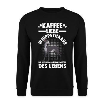 Hund Kaffee Whippet - Unisex Pullover - Schwarz - Vorne - Alina (178cm) & Michal (187cm)