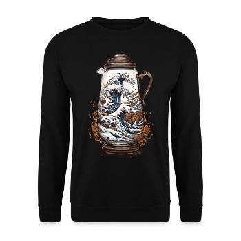 Japan Kaffeeästhetik Ukiyo-E Welle für Kaffeefans - Unisex Pullover - Schwarz - Vorne - Alina (178cm) & Michal (187cm)