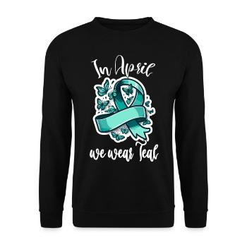 In April we wear teal sexual awareness month - Unisex Pullover - Schwarz - Vorne - Alina (178cm) & Michal (187cm)