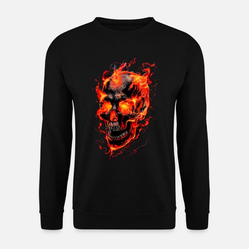 Totenkopf Flammen Totenschädel Feuer Skelett Biker - Unisex Pullover - Schwarz