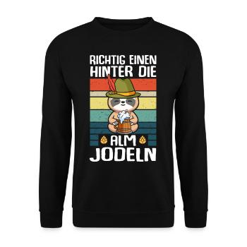 Einen Hinter Die Alm Jodeln Trinkspruch - Unisex Pullover - Schwarz - Vorne - Alina (178cm) & Michal (187cm)