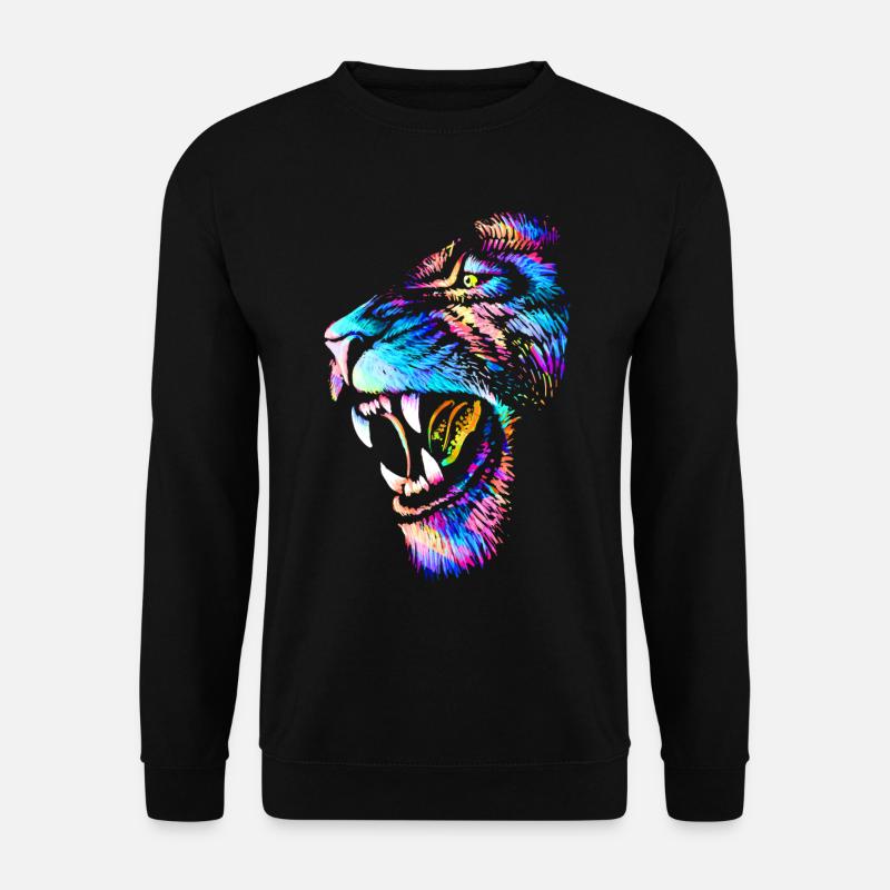Löwe | Löwenkopf | Bunte Katze - Unisex Pullover - Schwarz