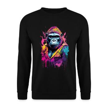 Gorilla groß in Afrika, mächtiges Tier buntes Design - Unisex Pullover - Schwarz - Vorne - Alina (178cm) & Michal (187cm)