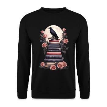 Pile de livres avec corbeau - Sweat-shirt Unisexe - noir - Devant - Alina (178cm) & Michal (187cm)