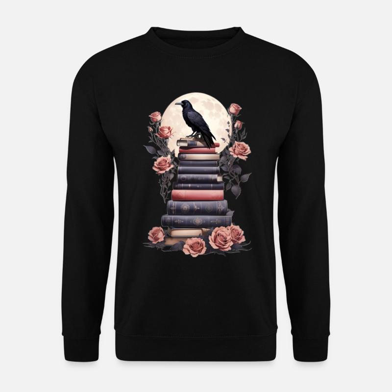 Bücherstapel mit Rabe - Unisex Pullover - Schwarz