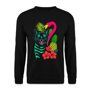 Tropical Cat & Flamingo - Summer 2025 - Unisex Sweatshirt - black - Front - Alina (178cm) & Michal (187cm)