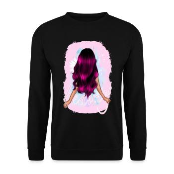 Girl woman beauty long pink hair with flower - Unisex Sweatshirt - black - Front - Alina (178cm) & Michal (187cm)