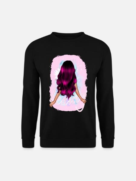 Mädchen Frau beauty lange pinke Haare mit Blume - Unisex Pullover - Schwarz