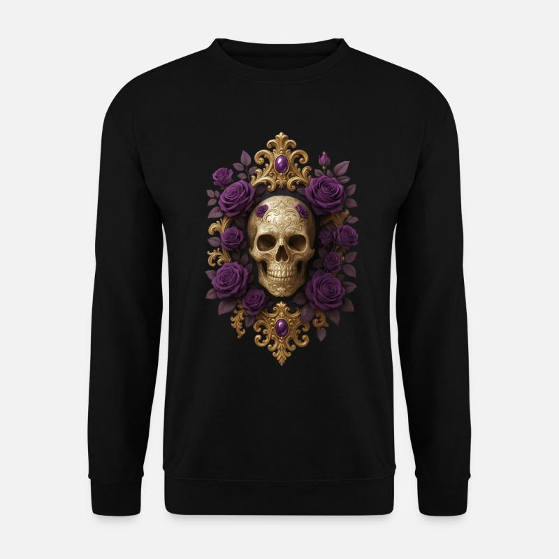 Gothic Totenschädel lila Blumen Totenkopf Fels - Unisex Pullover - Schwarz